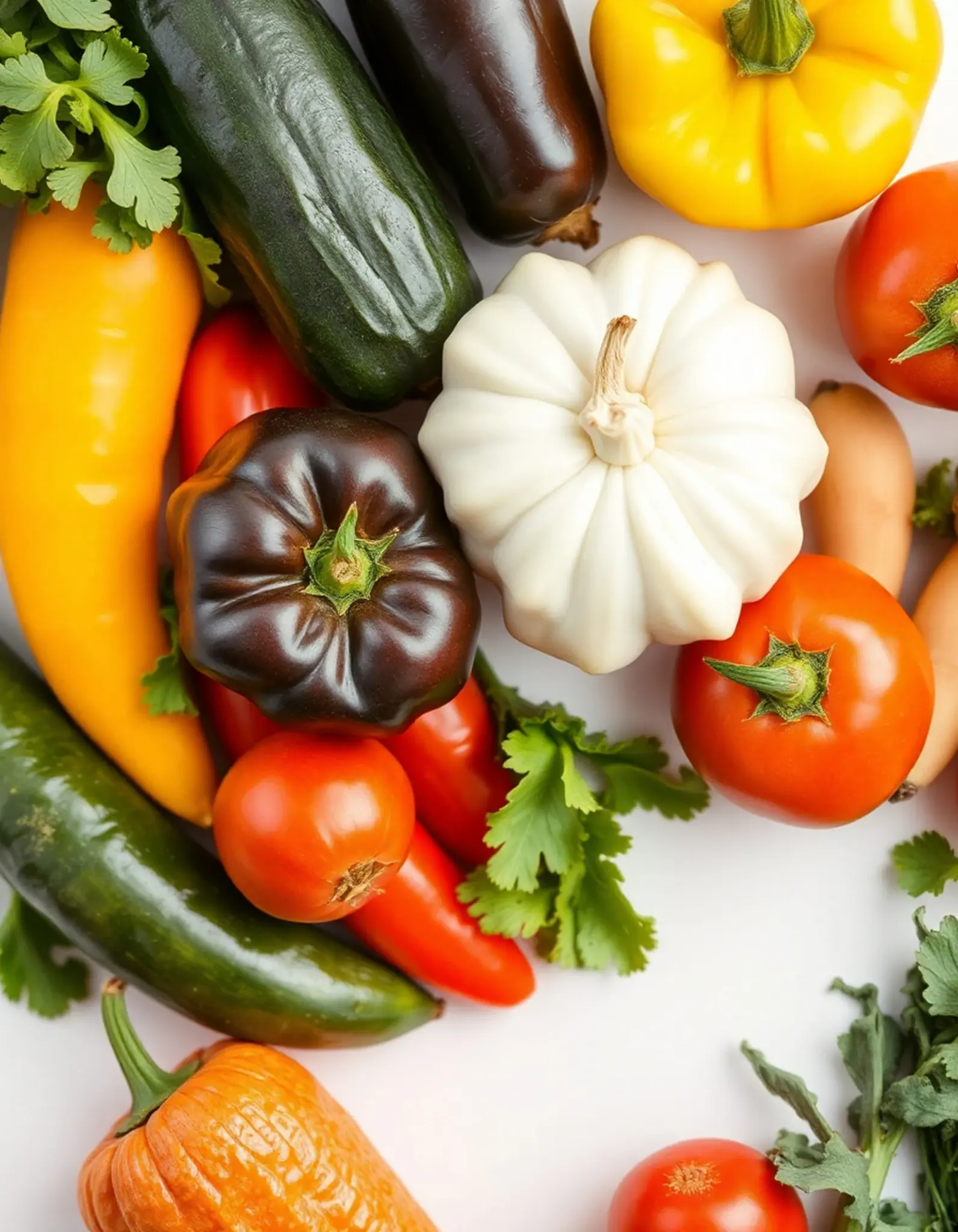 Assortiment de légumes-fruits : tomates, courges et poivrons